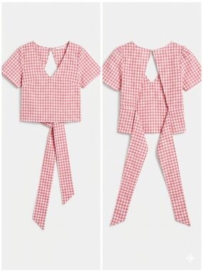 PINK Gingham Picnic Crop Top - Backless Open Tie Back Summer - Size XS